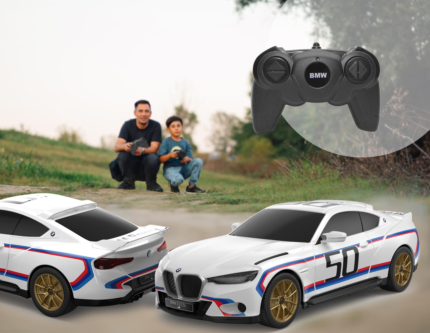 JAMARA BMW 3.0 CSL 1:14 Drzwi ręczne białe 2,4 GHz - oficjalna licencja, szczegółowe wnętrze, oryginalna farba, przezroczysta szyba, światło LED, samochód RC