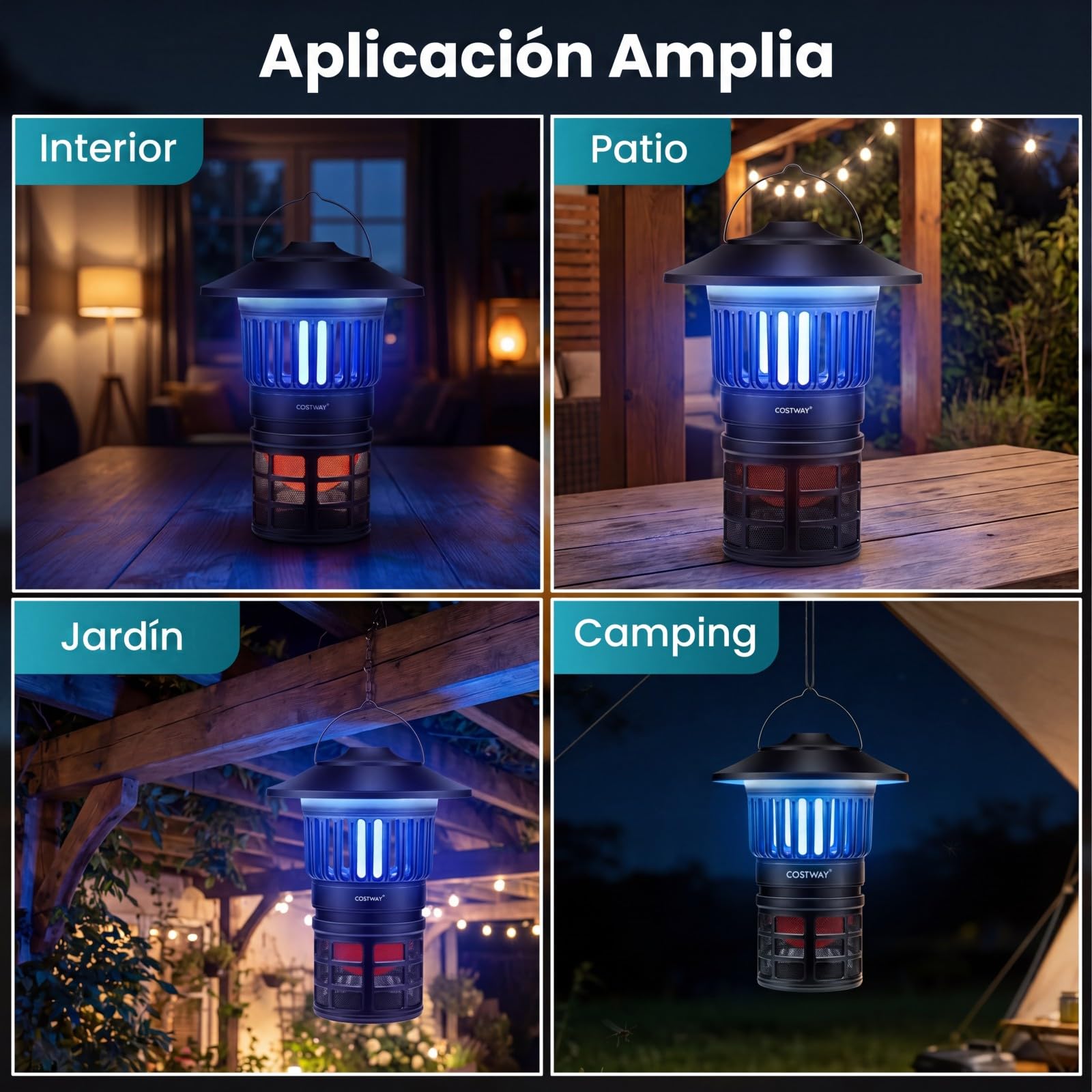COSTWAY 2 en 1 Lámpara Antimosquitos Exterior, Mata Mosquitos Electrico con Luz de Vela, Ventilador, Batería Recargable de 2000 mAh y Cobertura de 100 m², Trampa para Insectos Moscas Interior
