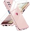 LeYi for Samsung Galaxy A12 Phone case: with Tempered Glass Screen Protector [2 Pcs] Full Camera Lens Protection, Plating Love Heart Luxury Cute Soft TPU Protective Case for Samsung A 12, Pink