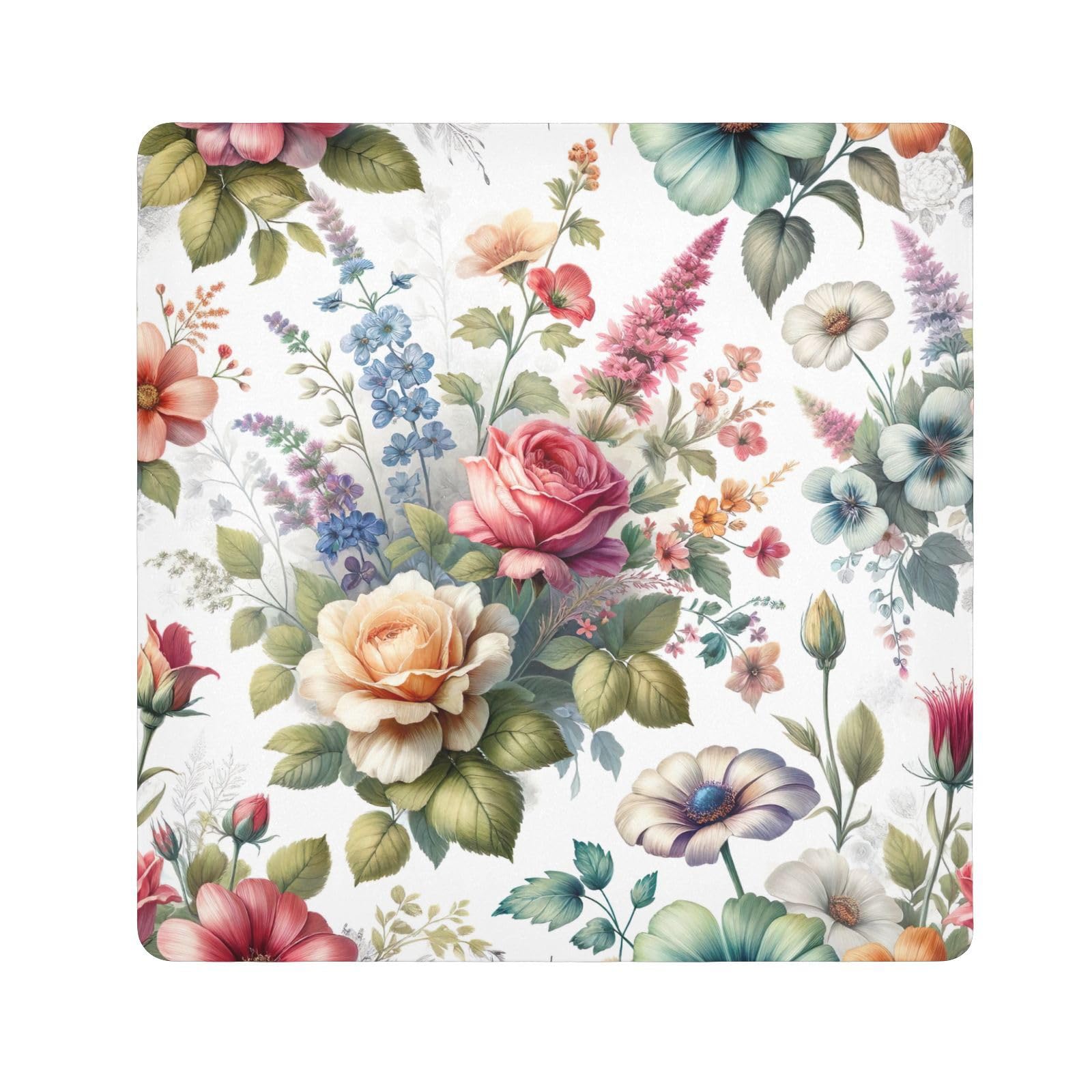 ODAWA Vintage Floral Self Adhesive Cloth 17.7X17.7 Inch Changeable Capacity Cosmetic Bag Portable Cosmetic Bag for Travelling