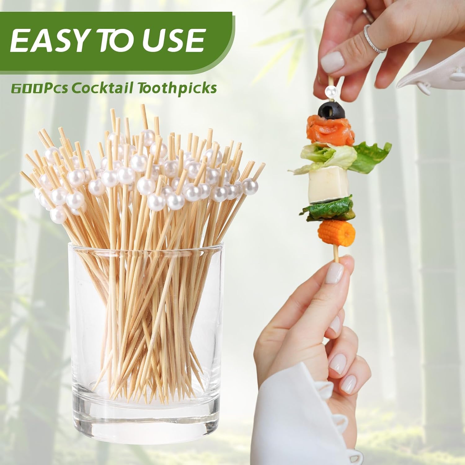 600 Pcs Cocktail Picks Fancy Pearl Toothpicks for Appetizers 4.7''