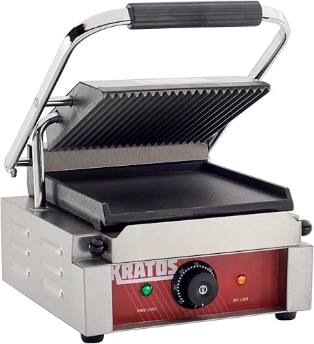Miniatura 49 de Kratos Parrilla de sándwich Panini eléctrica comercial con placas ranuradas, superficie de cocción de 18.7 x 9 pulgadas, prensa Panini de encimera