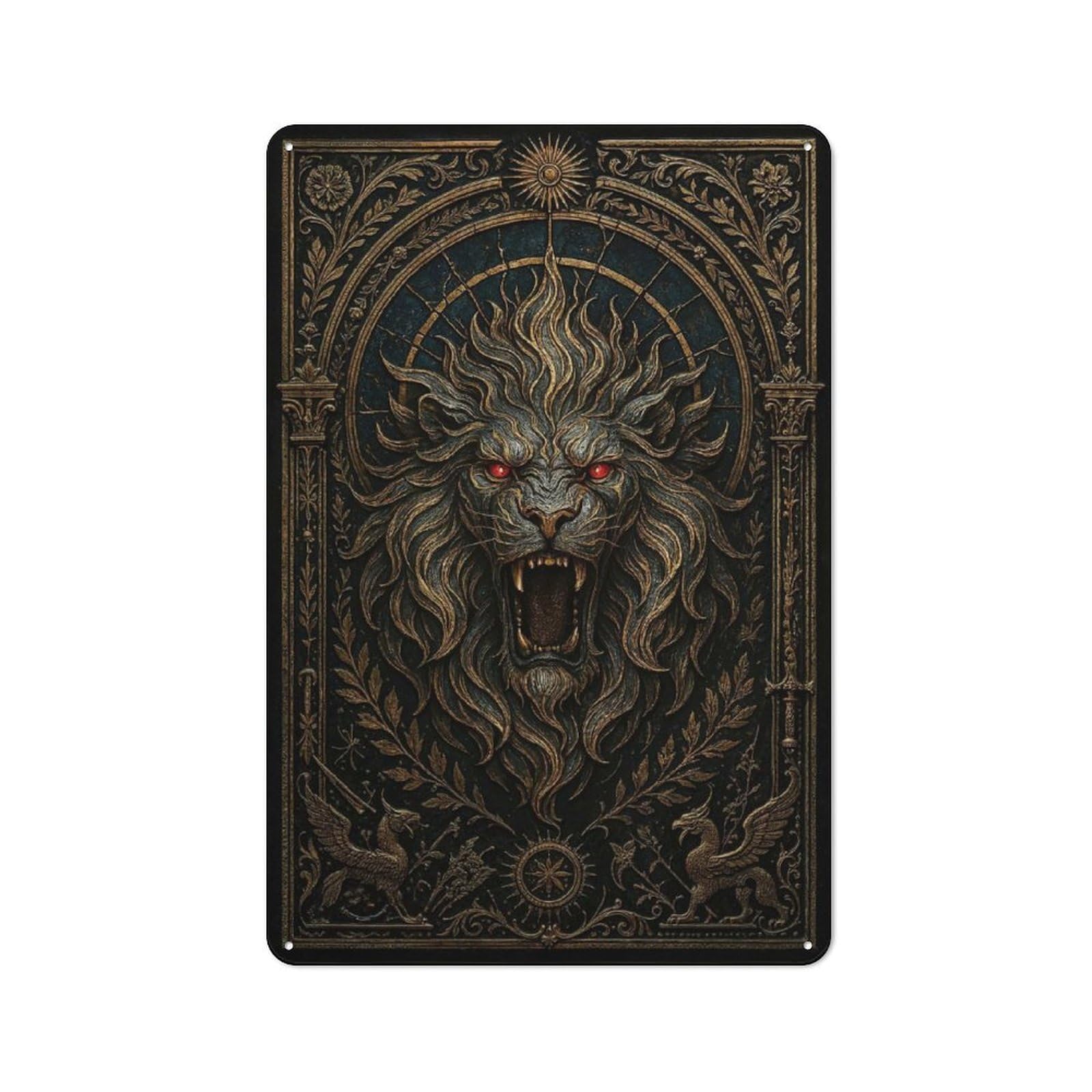 Junmoney Style-12 Roaring Lion Head – Gothic Demon Beast Poster Shed Style Metal Wall Decor 30X20cm, Tin Sign For Conservatory, Home Bar Or Utility Room