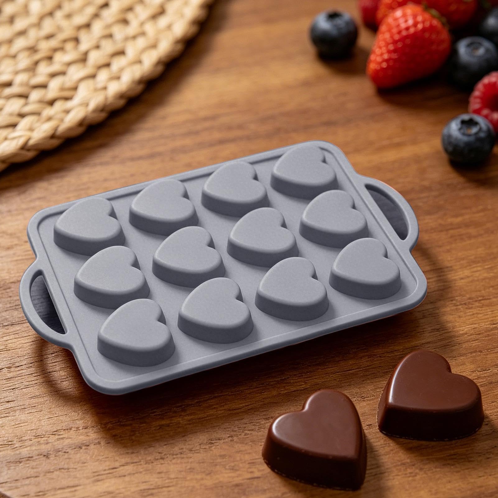 Stampo in silicone per cioccolato, strumento da cucina in silicone, 12 cavità, a forma di cuore, per vacanze, compleanno, casa, appartamento, cucina, San Valentino, Natale