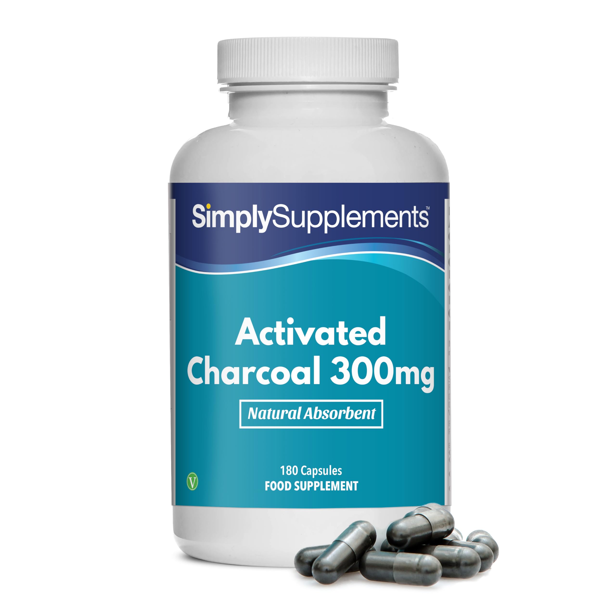 Activated Charcoal Capsules to Reduce Gas | 180 Capsules = 3 Month Supply | Super Strength 300mg Formula | Vegan & Vegetarian Friendly | Manufactured in The UK