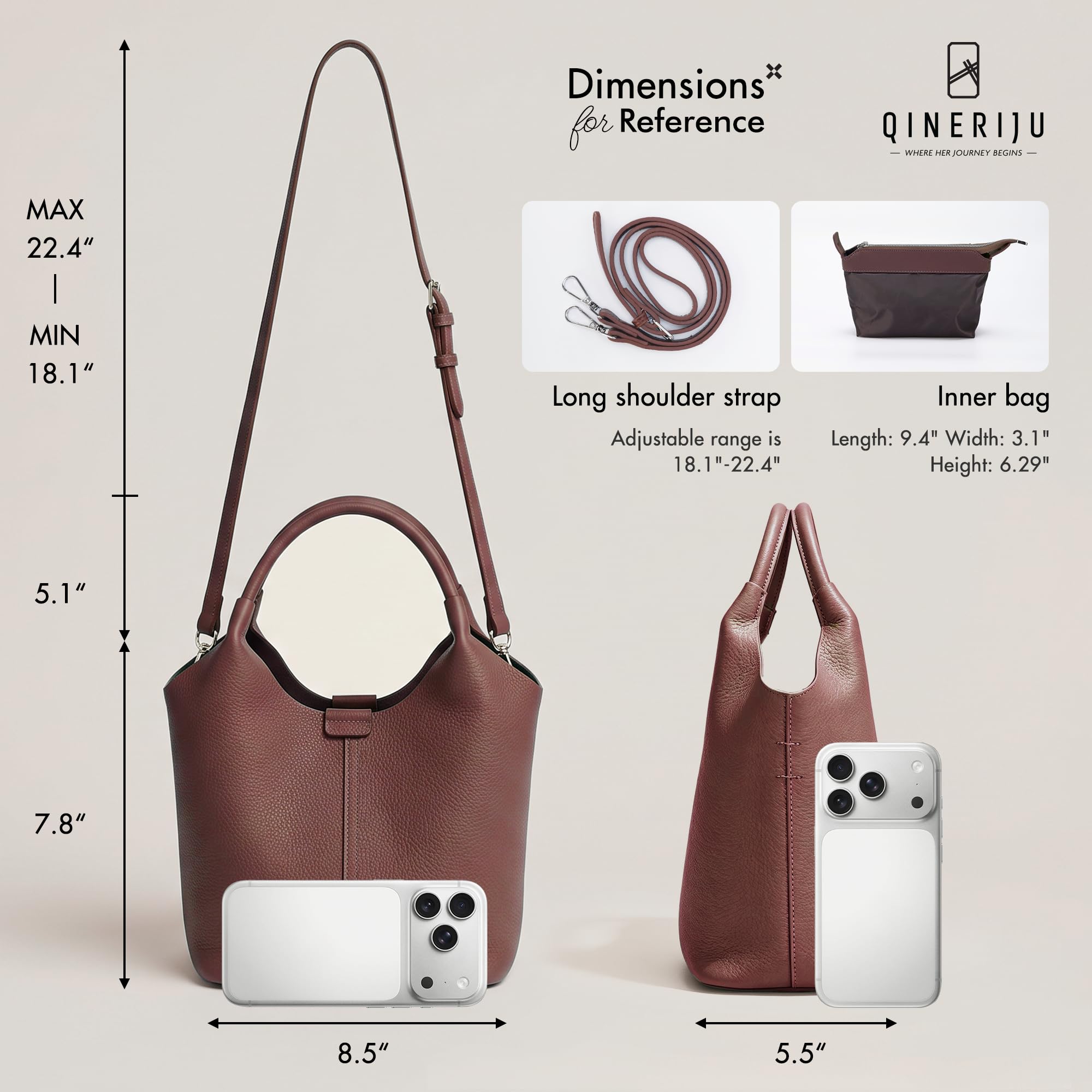 Borsa a secchiello da donna, in pelle vegana, con custodia, tracolla