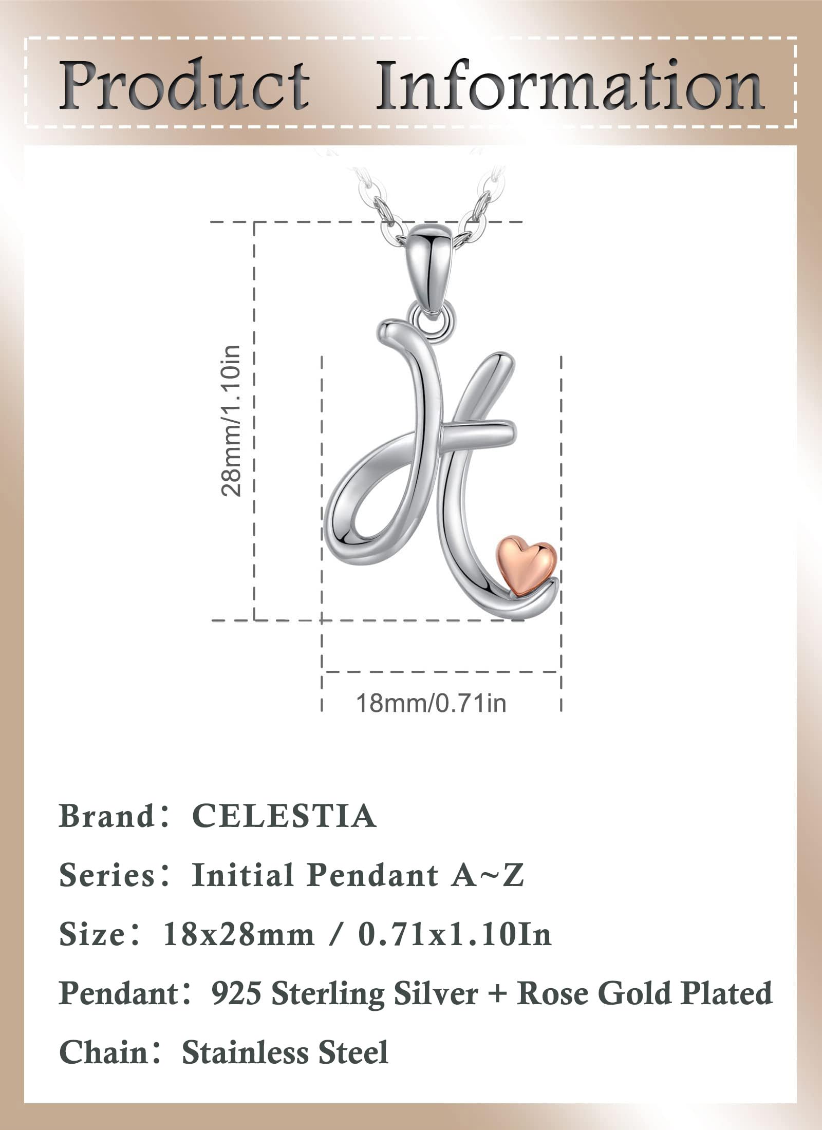 CELESTIA Mujer Collar Letras con Colgantes Inicial Nombre de Plata de Ley 925 Oro Rosa Joyas Personalizado Regalos para Hija Hermana Mujeres Joven Cumpleaños Navidad