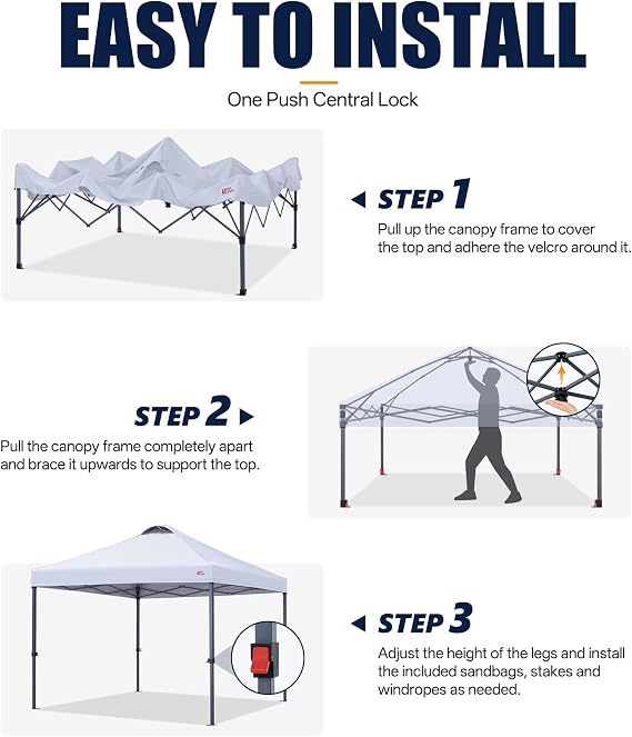 MASTERCANOPY 8x8 Durable Pop Up Canopy Tent with Roller Bag, White