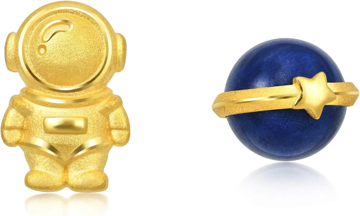 CHOW SANG SANG 24K Gold Love Decode Blue Lapis Lazuli Astronaut Stud Earrings for Women 91841E