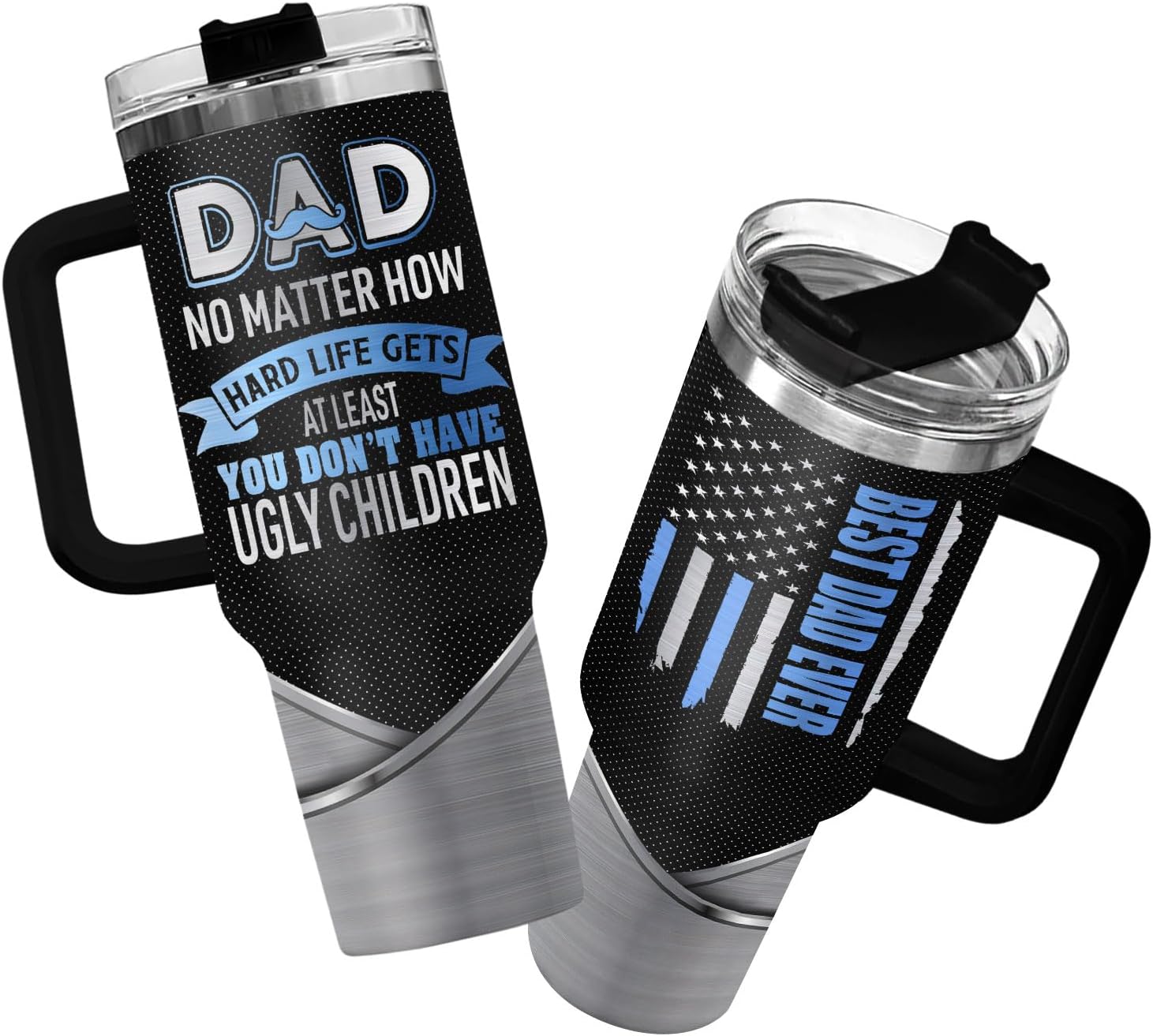 34HD Funny Dad Tumbler 40oz with Handle & Straw, Best Dad Ever Insulated Travel Coffee Mug, Special Cup for Father's Day, Appreciation Birthday Present to Papa, Men & Husband