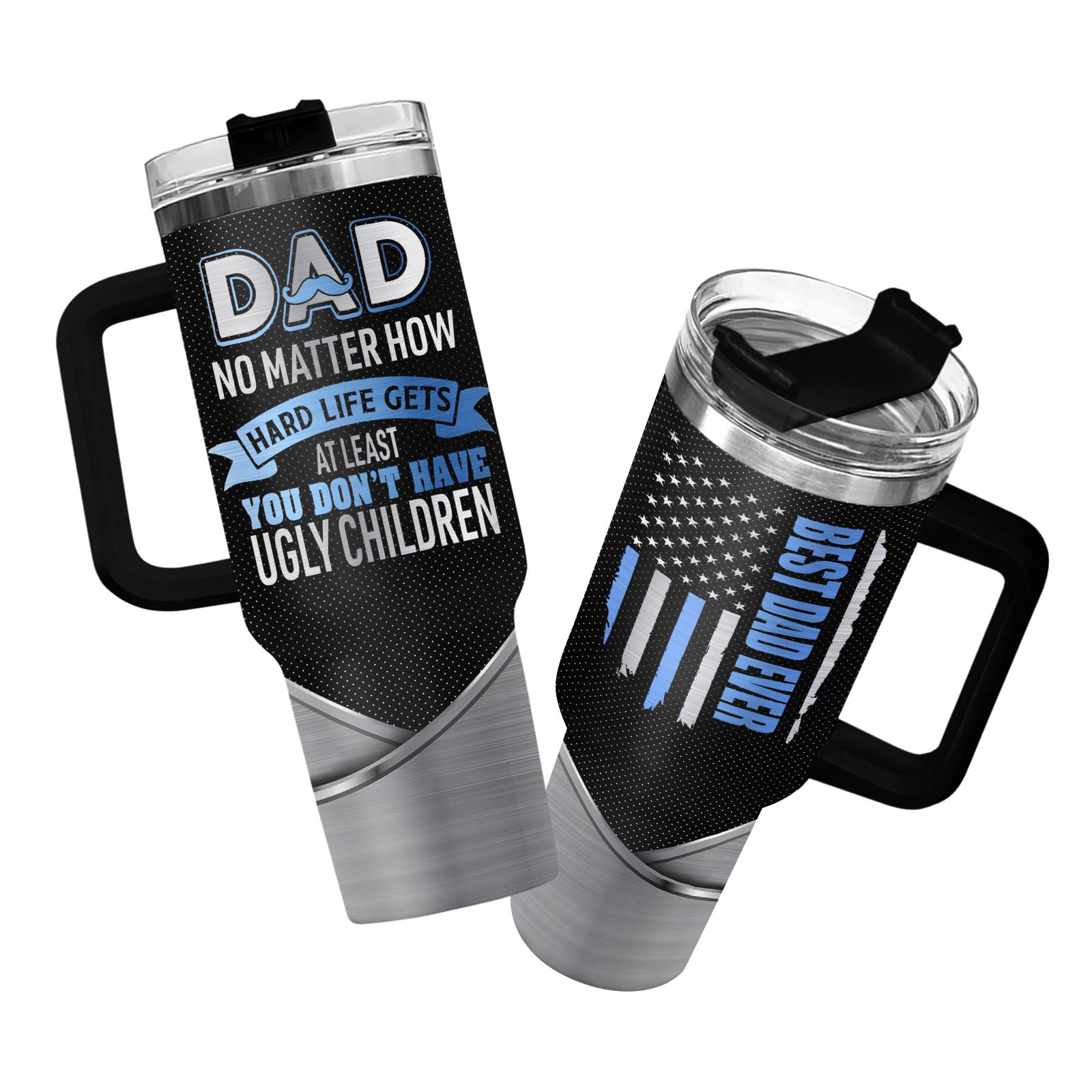 34HD Funny Dad Tumbler with Handle, 40oz Stainless Steel Travel Mug with Lid and Straw, Best Dad Ever Cup for Father's Appreciation, Birthday, or