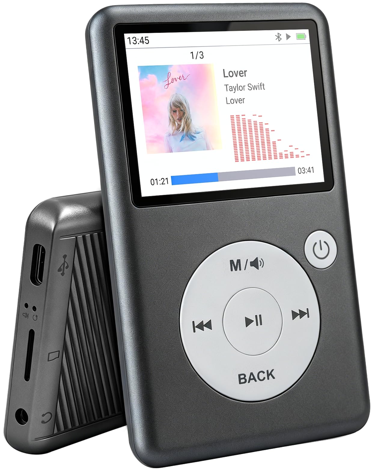 Lettore MP3 Bluetooth 5.3, audio HiFi senza perdita, schermo 2,31", memoria espandibile 128 GB, video 1080P, radio FM, e-book, registrazione, portatile per sport, studio e viaggi