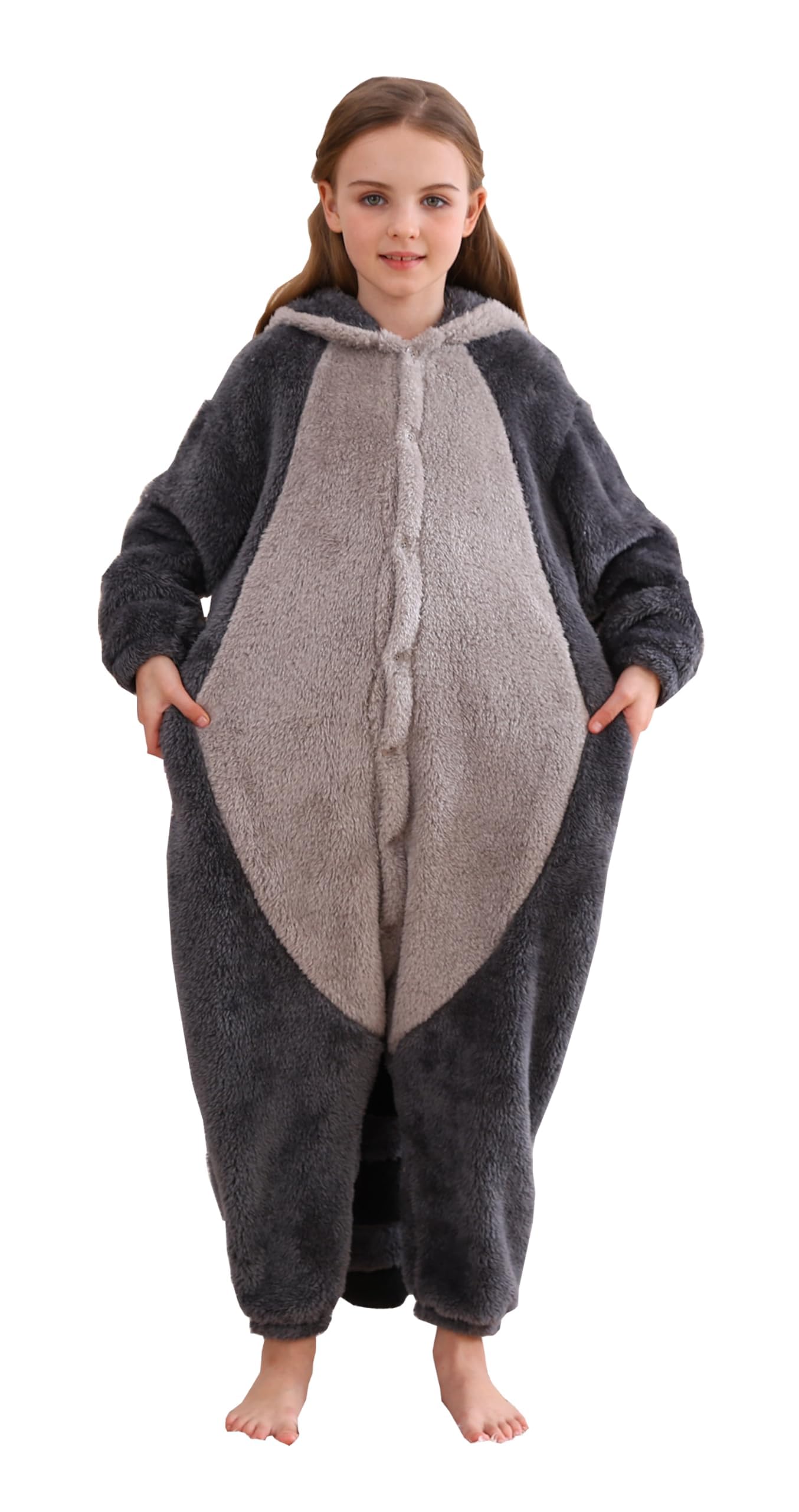 DarkCom Animal Onesie for Kids,Flannel Cosplay Grey Raccoon Halloween Costume Parent-Child Sleepwear for Girls Boys 12-13 Years - Image 4
