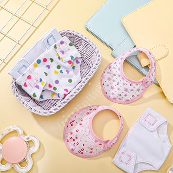 FRIUSATE 6 Pcs Doll Clothes Accessories Baby Doll Nappies and Doll Bibs Set
