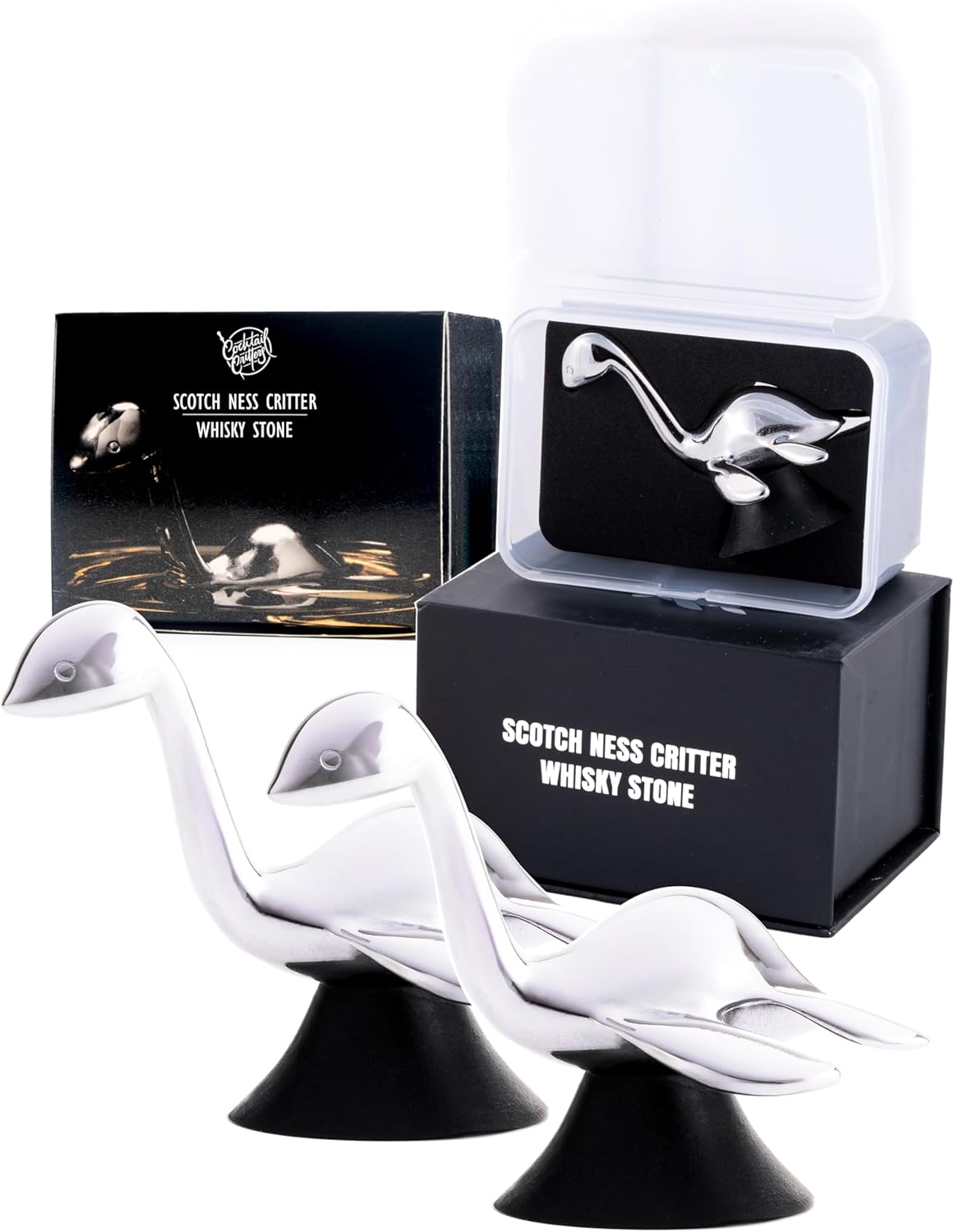 Loch Ness Whisky Chilling Stones Bundle – Includes Classic Box & Gift Box | Stainless Steel Reusable Ice Cubes | Novelty Gift Set for Whisky, Bourbon, Scotch & Cocktail Lovers