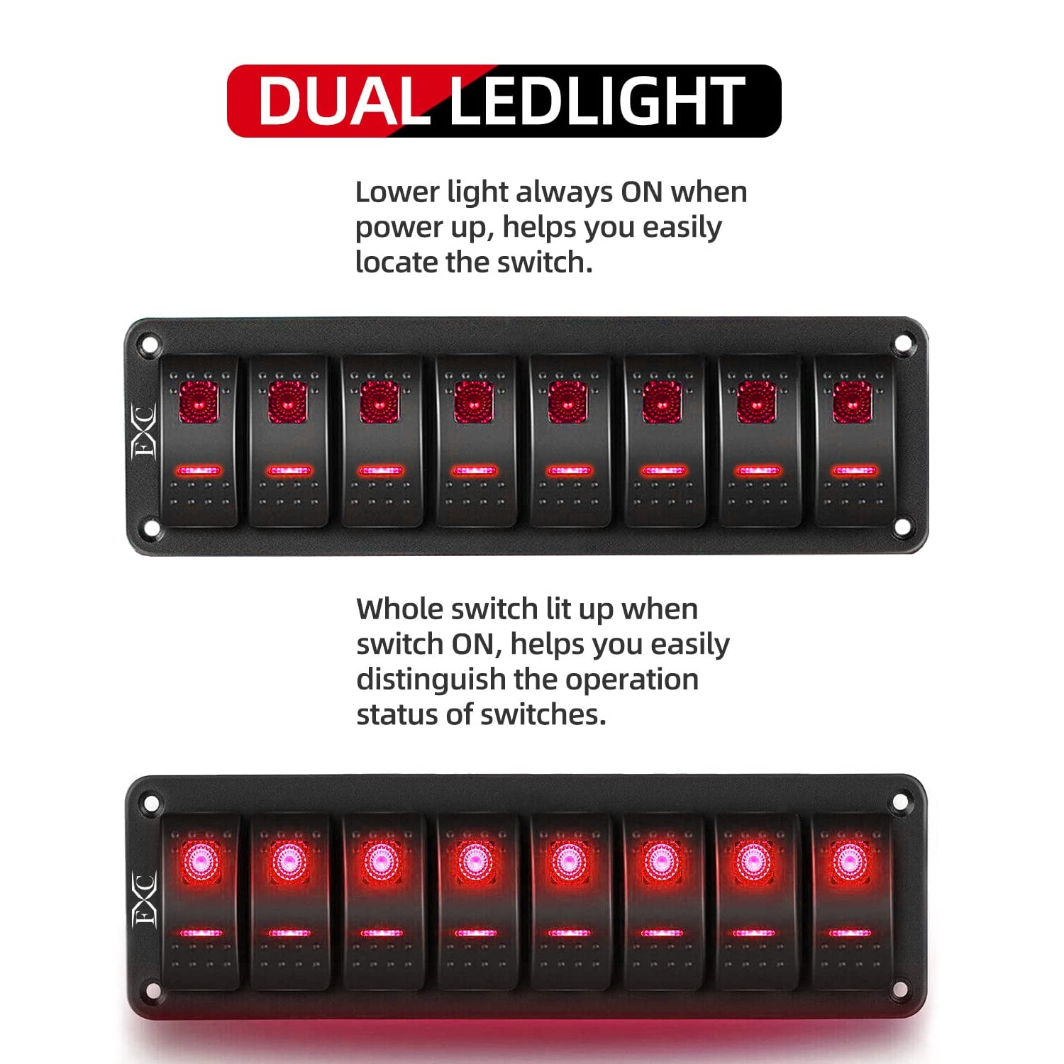 Snapklik.com : Red 8 Gang Rocker Switch Aluminum Panel Toggle Dash ON ...