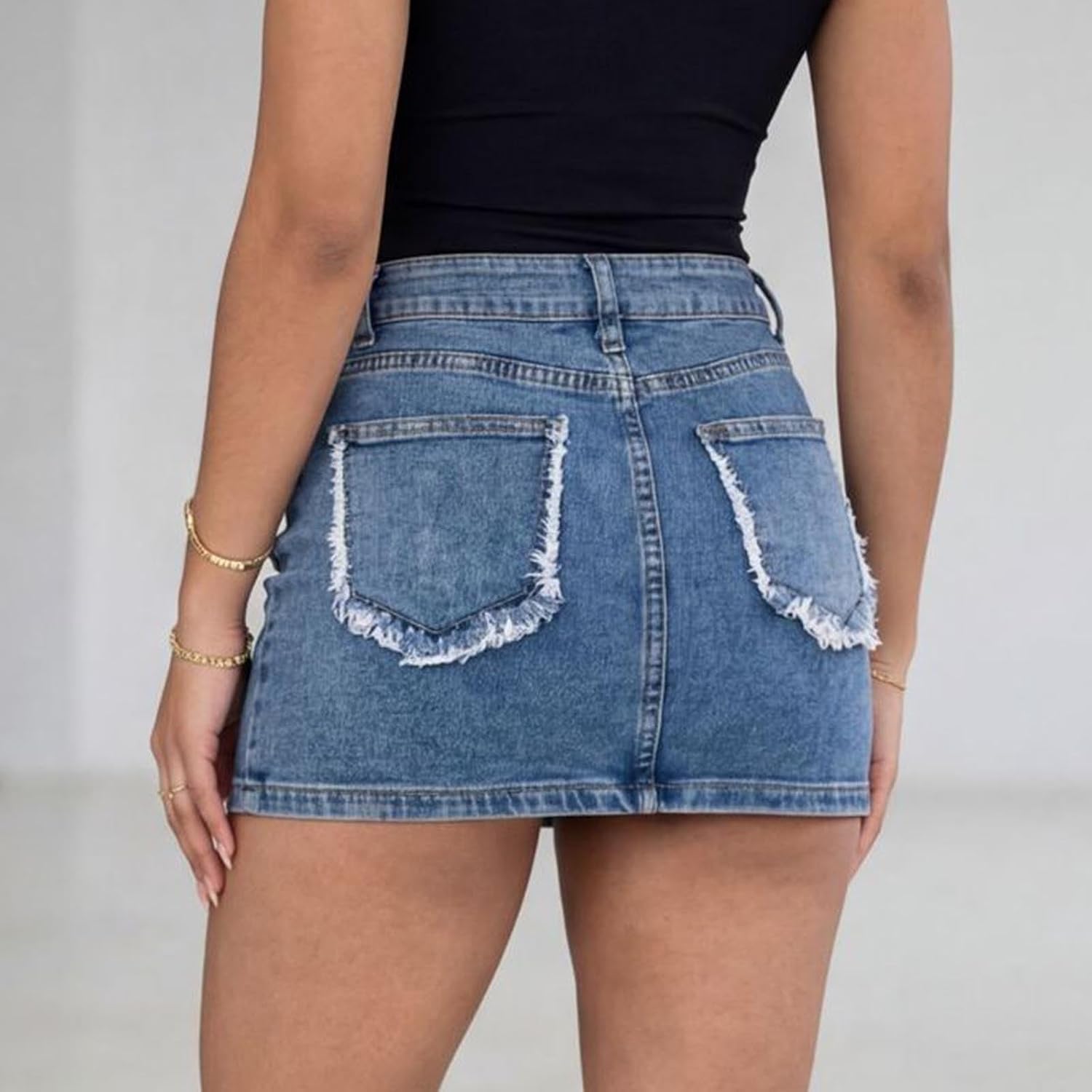 Oplxuo Women's High Waisted Denim Mini Skirt Casual Slim Fit Jean Skirt with Pockets