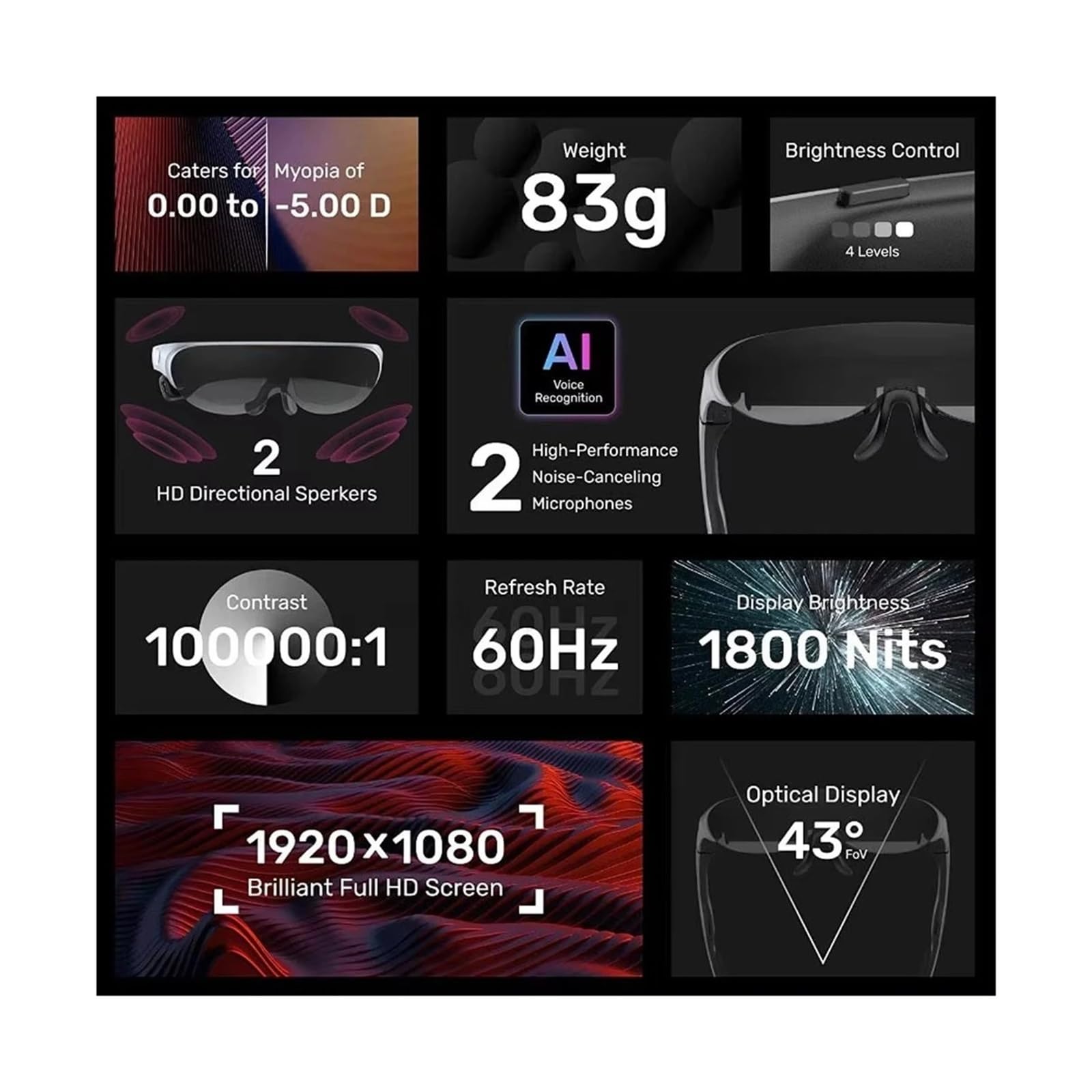 3D AR Glasses Foldable VR Smart Glasses 1080P OLED 120-inch Screen Dual Screen Home Theater Viewing Device(Black)