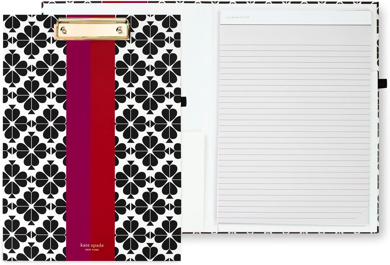 kate spade new york Clipboard Folio with Low Profile Clip, Professional Padfolio Includes Lined Notepad, Pen Loop, and Pocket, Spade Flower Stripe