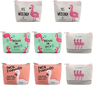 8 Pezzi Portamonete Fenicottero in Tela Portafoglio Piccolo con Cerniera Borsa Fenicottero della Monete di Tela per Donna Uomo Ragazzi-4stili(3colori)