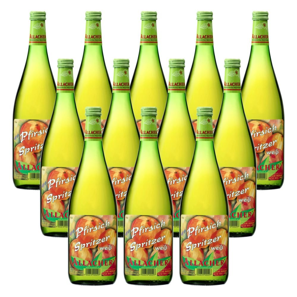 ALLACHER Pfirsichspritzer weiß - Fruchtweinschorle trinkfertig 7% vol. - Pfirsichbowle - Fruchtspritzer - kohlensäurehaltiges alkoholisches Erfrischungsgetränk (12 x 1L)
