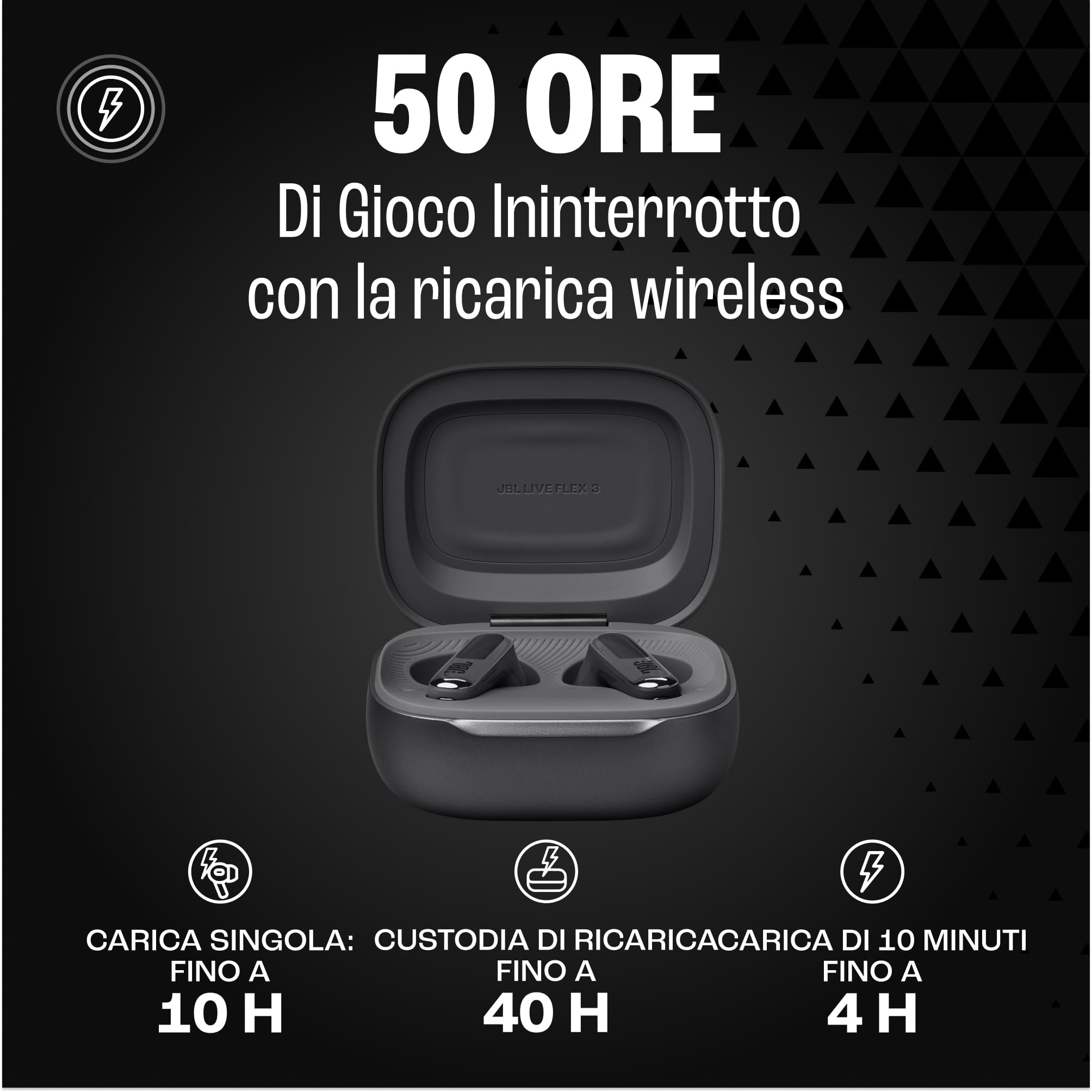 JBL Live Flex 3, Cuffie Wireless Bluetooth, Nero | 50 Ore di Autonomia, con Cancellazione Adattiva del Rumore e High-Resolution JBL Signature Sound, Impermeabili IP54