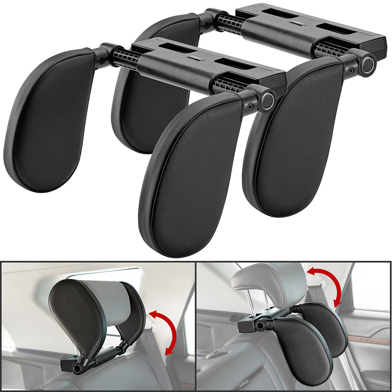 Lescars Nackenstütze Auto: 2er Set Universal Kfz Kopfstütze, individuell einstellbar (Universal Kopfstütze Auto, Kopflehne, Golf)