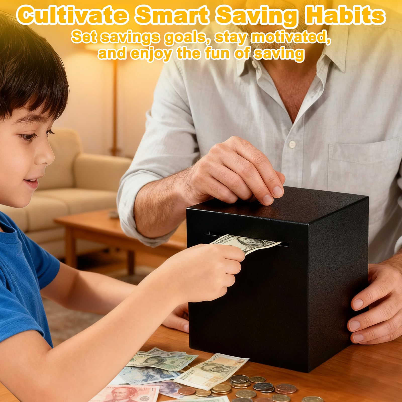 Salvadanaio Non Apribile Nero in Acciaio Inox, Salvadanaio Chiuso Adulti Pratico Grande Rompere per Aprire 12x12cm, Money Box Monete e Banconote Sicurezza Qualità Alta per Adulti e Regalo Bambini