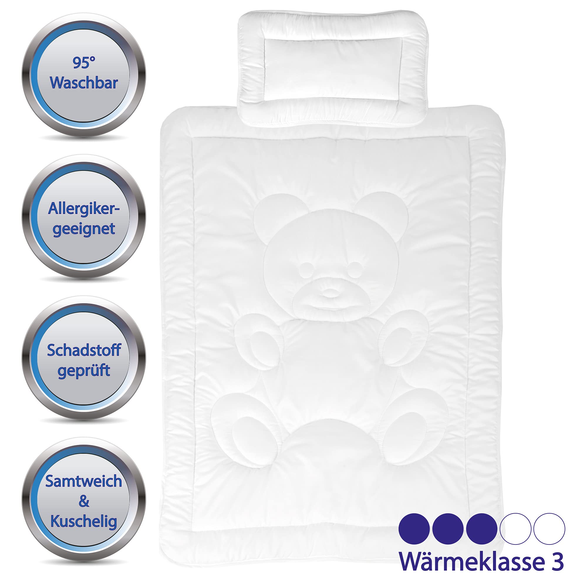 Kinder Betten-Set inkl. Bettwäsche 2-tlg (100x135cm / 40x60cm) Bettdecken Set, Bettbezug aus 100% Baumwolle - Steppbett waschbar bei 95°C