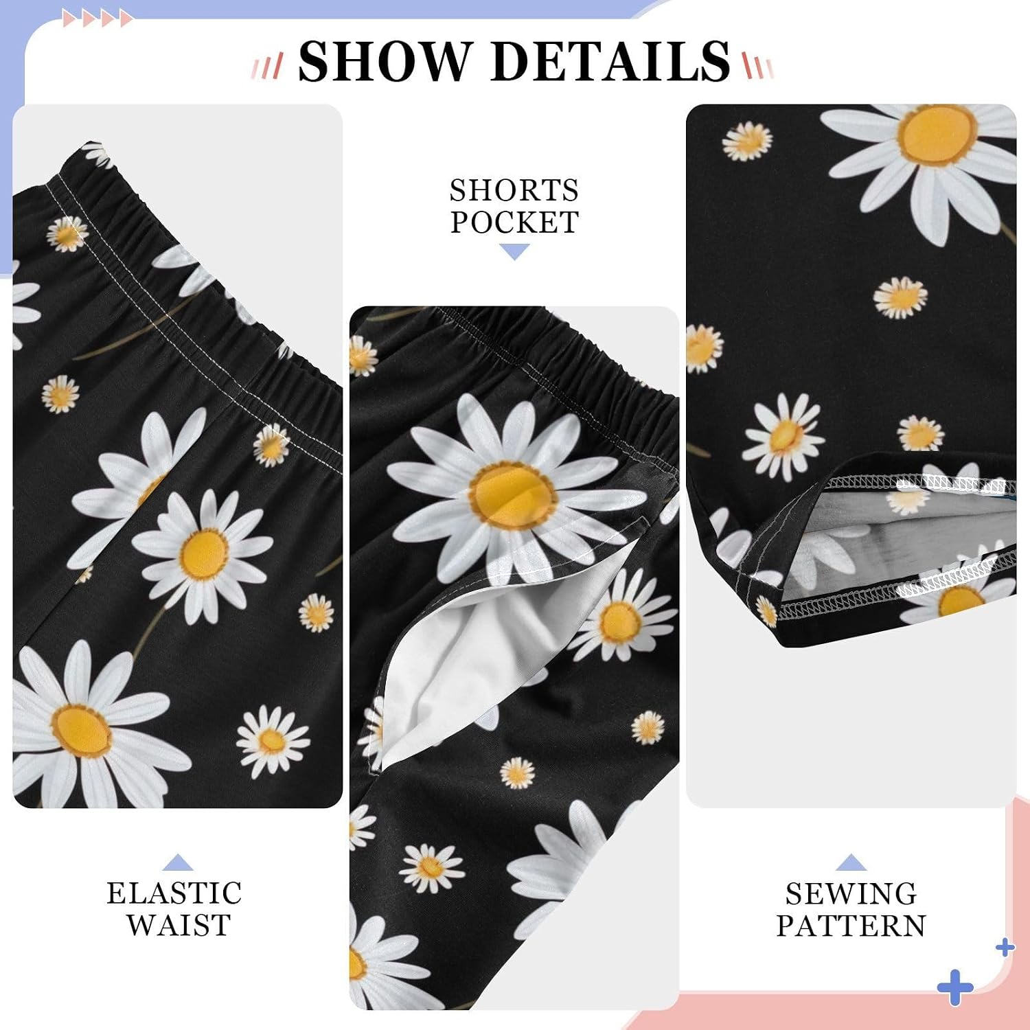 Daisy Floral Spring Leaves Pajama Lounge Pants with Elastic Waist Pockets Long Pajama Bottoms for Christmas
