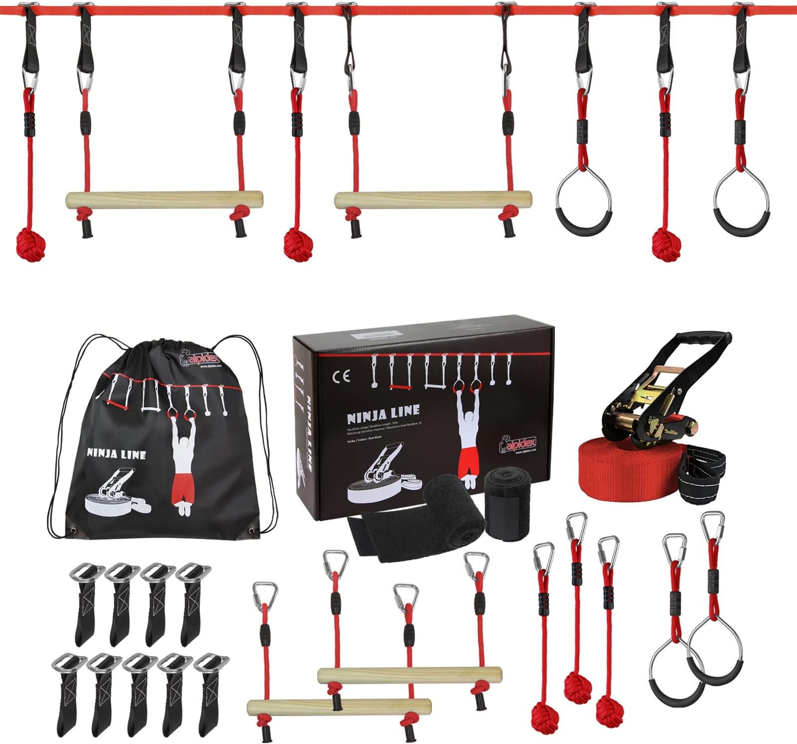 ALPIDEX Ninja Line Slackline Set for Teenagers and Adults with Rings Rope Knot