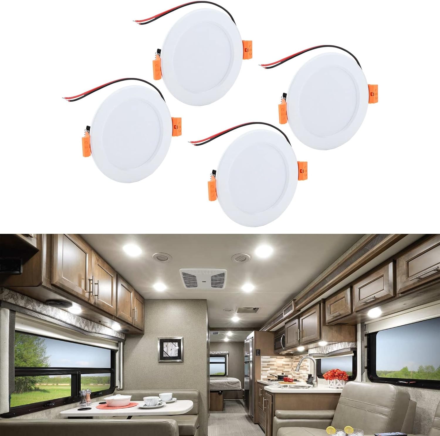 4 Pcs 4in RV Ceiling Domelight, DC 12V RV Recessed Light, 300LM 6000K RV Interior Ceiling Light for Caravan Yacht Lighting 3W