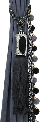 Miniatura 5 de Cortina de lujo para sala de estar de terciopelo opaco, juego de 2 paneles de cortinas de borlas de lujo, cortinas para dormitorio