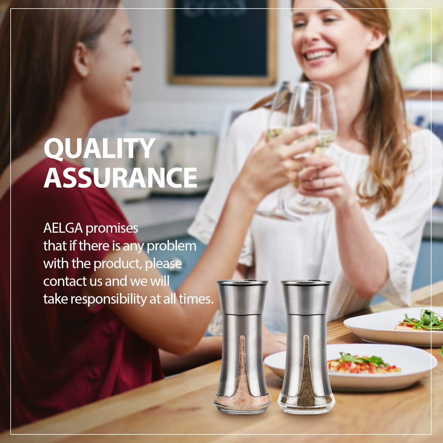 Salt and Pepper Shakers by Aelga - Salt Shaker with Adjustable Pour Holes -Salt and Pepper Set for Himalayan, Kosher and Sea Salts: Home & Kitchen