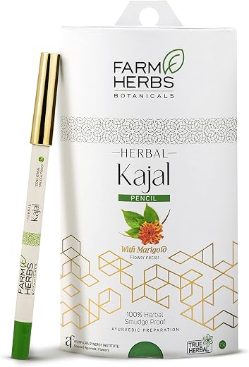 Farmherbs 100% Herbal All Natural Kajal Pencil For Adults - Premium Olive Wax Based Certified Lead-Free, Irritation-Free, ...