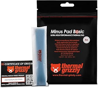 وسادات واجهة حرارية مينوس باد بيسيك، مقاس 120×20×1.0 ملم، غير موصلة للكهرباء، عالية التوصيل الحراري وقابلة للضغط لهاردات SSD ومعالج الرسومات والإلكترونيات من ثيرمال جريزلي، عبوة من 4 قطع