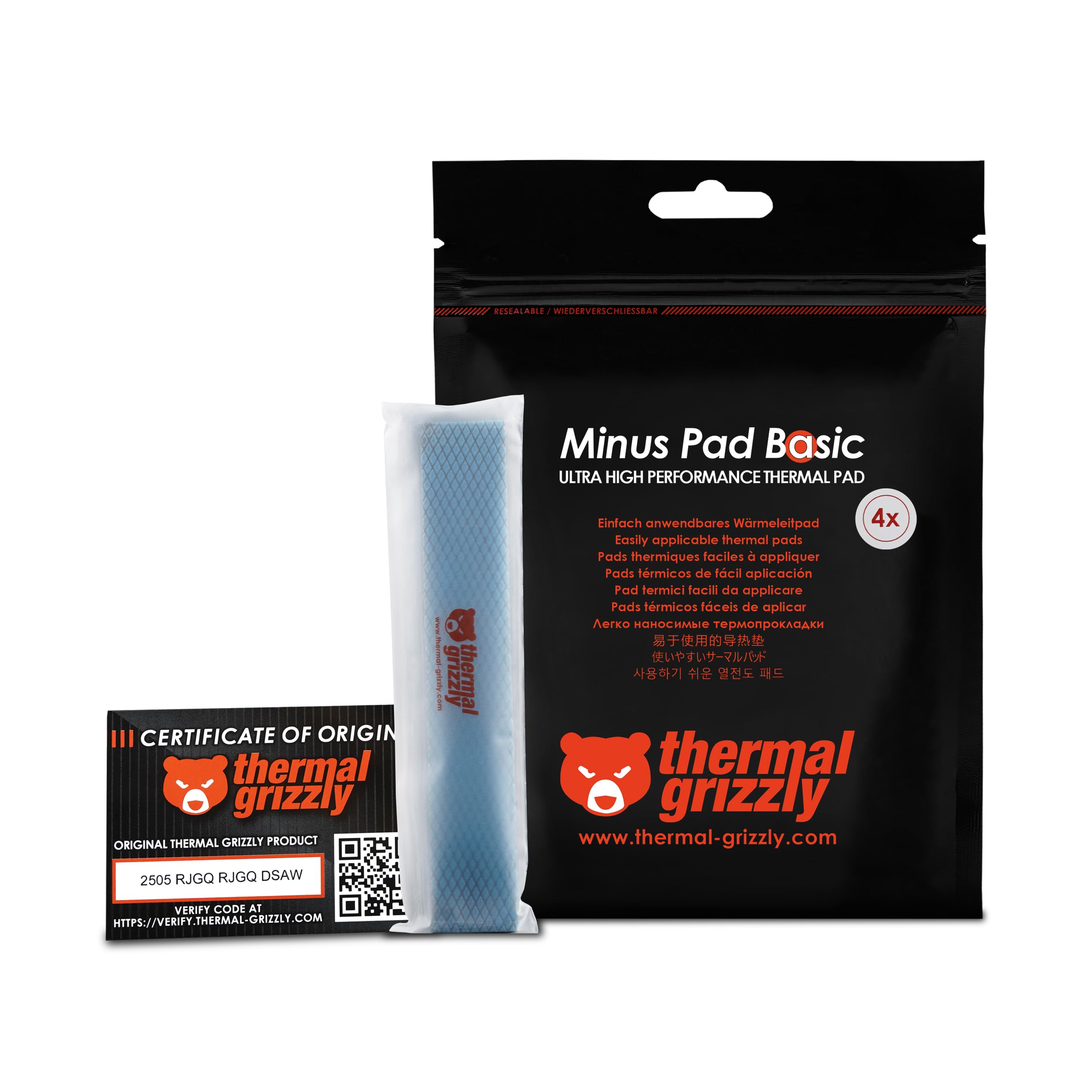 Thermal Grizzly Minus Pad Basic - 120x20x1.0mm 4-Pack Thermal Interface Pad, Electrically Non-Conductive, High Thermal Conductivity & Compressibility