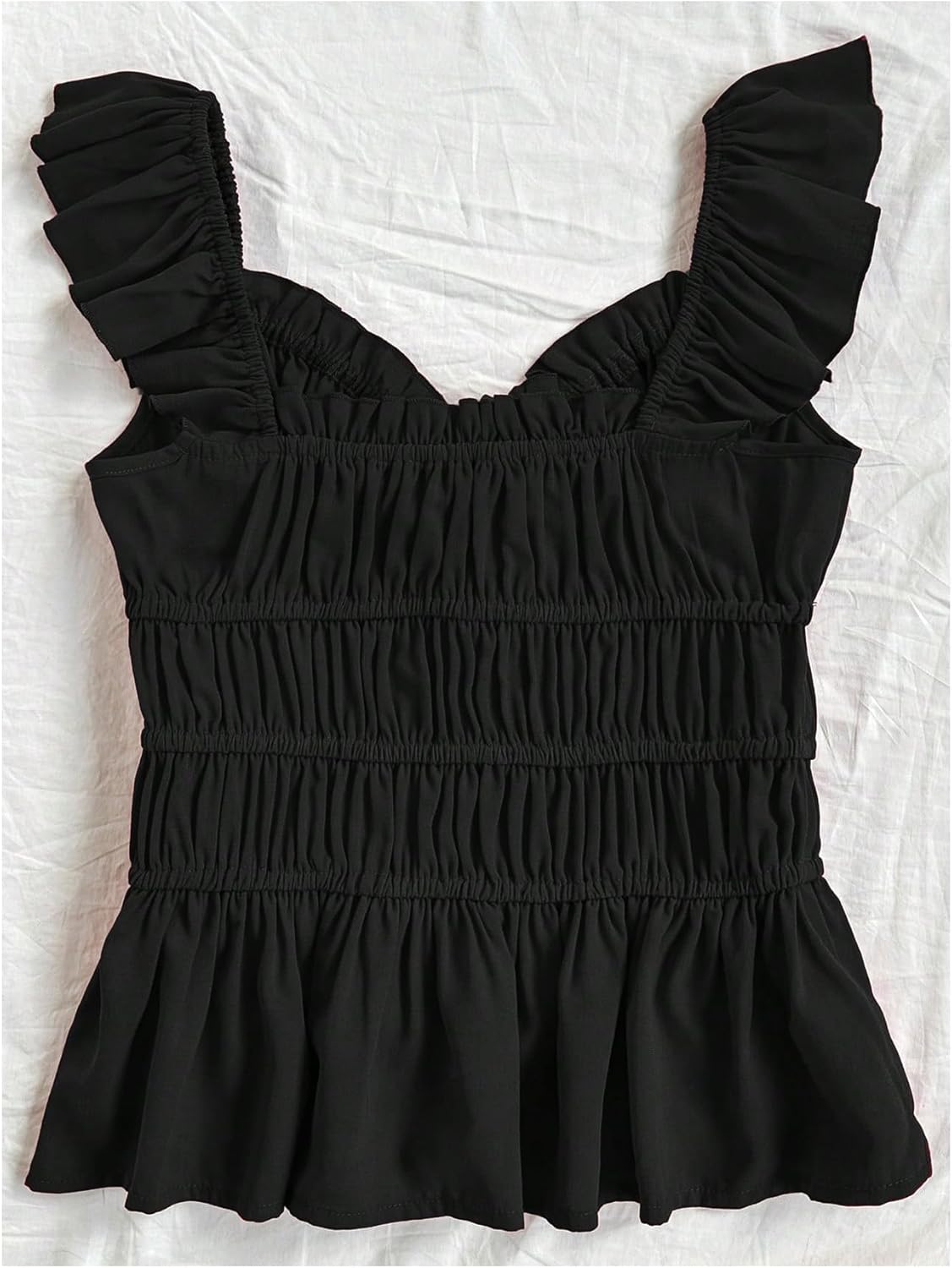 SweatyRocks Women's Babydoll Tops Tie Front Cute Flowy Ruffle Smocked Peplum Blouse Shirt - Image 2