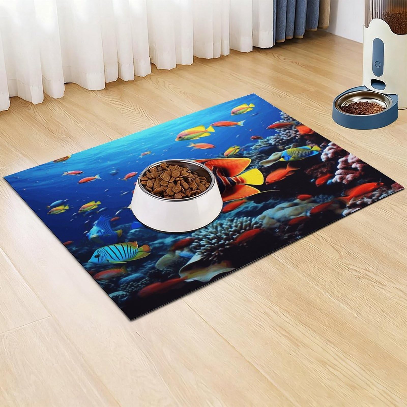 Mata do karmy dla kotów z rybami morskimi, antypoślizgowa, mata na karmę dla psów, łatwa do czyszczenia, do jedzenia i wody, mata dla psów i kotów, 61 x 81 cm