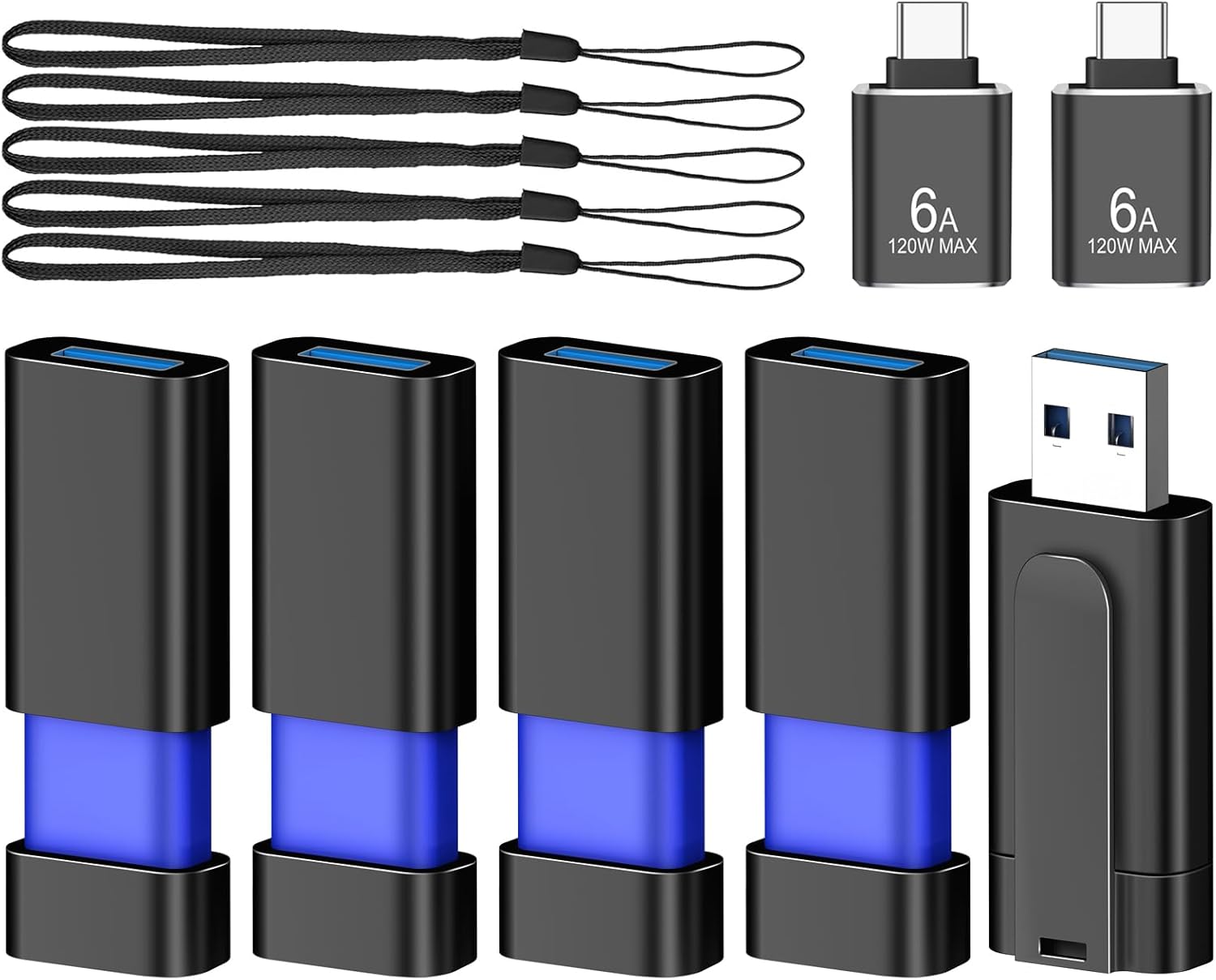 TEWENE 16GB Flash Drives 5 Pack FAT32 USB 3.0 Flash Drive (&2PCS Type-C Adapter) Thumb Drive with Unique Clip Retractable, USB Memory Stick Jump Drive for Data Transfer -16GB Blue