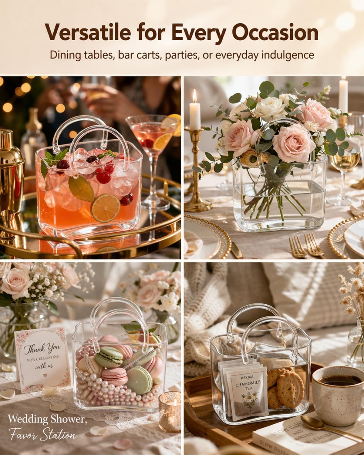 3PCS Purse Drinking Glass, Glass Purse for Drinks, 26oz Handbag Vase & Bag Cup with Straw, Decorative Cocktail & Wine Glassware for Juice Tea, Flower Purse, Unique Gift for Her