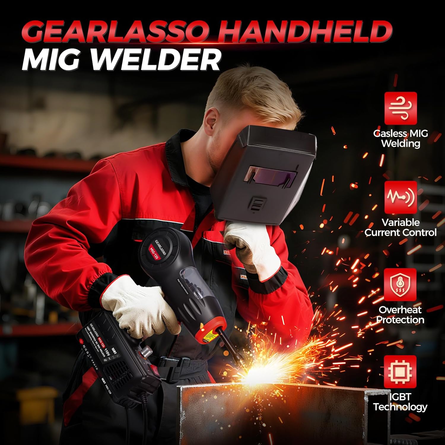 Handheld MIG Welder Machine 110V, 20-120A Flux Core Portable Welding Machine Portable Flux MIG Welding Machine Gasless MIG Welding Equipment