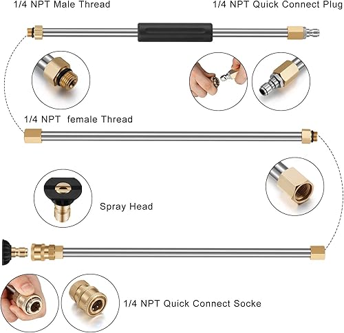 Miniatura 3 de 7 varillas de extensión para lavadora a presión de 10 pies, 2 varillas curvadas de 30 o 120 grados, 6 puntas de boquilla de pulverización y 10