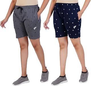 FEEL TRACK Women Cotton Regular Fit Printed Shorts (Pack of 2) Price In India