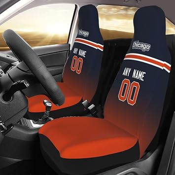 Custom Personalized Chicago Car Seat Covers 2 Pack,Personalized Name Nnumber Seat Protector Case Soft Elastic Seat Auto Interior Accessories Universal Fit Most Vehicles, SUV, Truck, Van