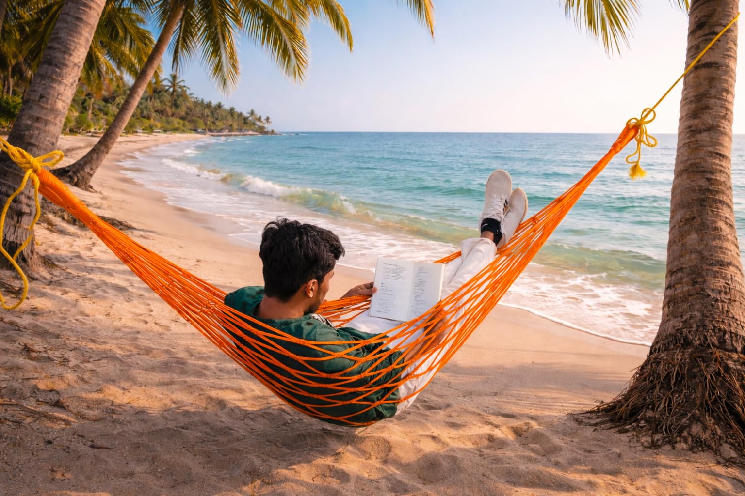 CRM TRADERS® Nylon Net Hammock Swing for Both Adults and Kids - Suitable for Indoor Outdoor Balcony Home Bedroom(Orange)-image-13
