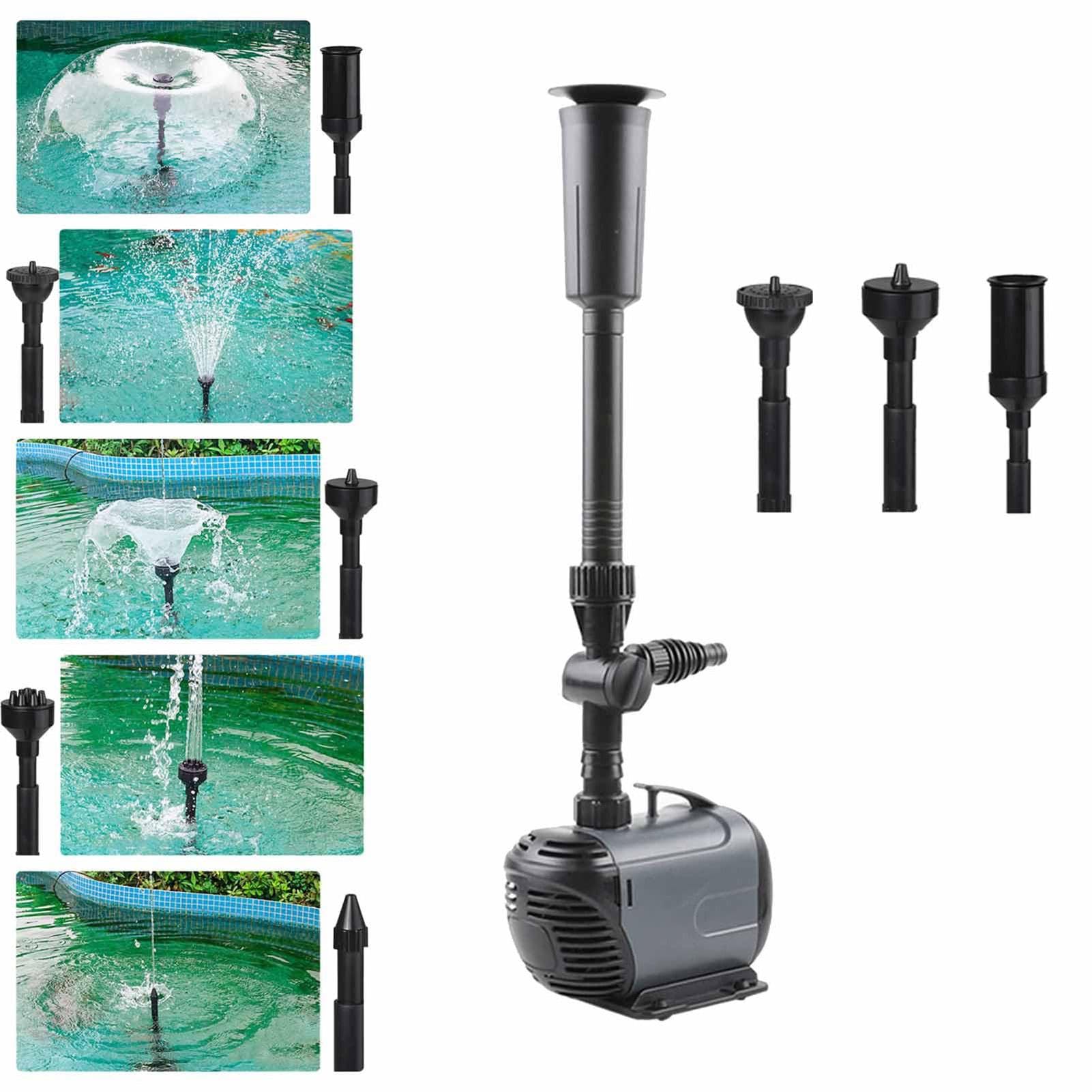 Bomba sumergible para estanque, bomba sumergible para acuario | con 3 boquillas de acero inoxidable, juego de bomba de estanque de jardín, ayuda en cascada