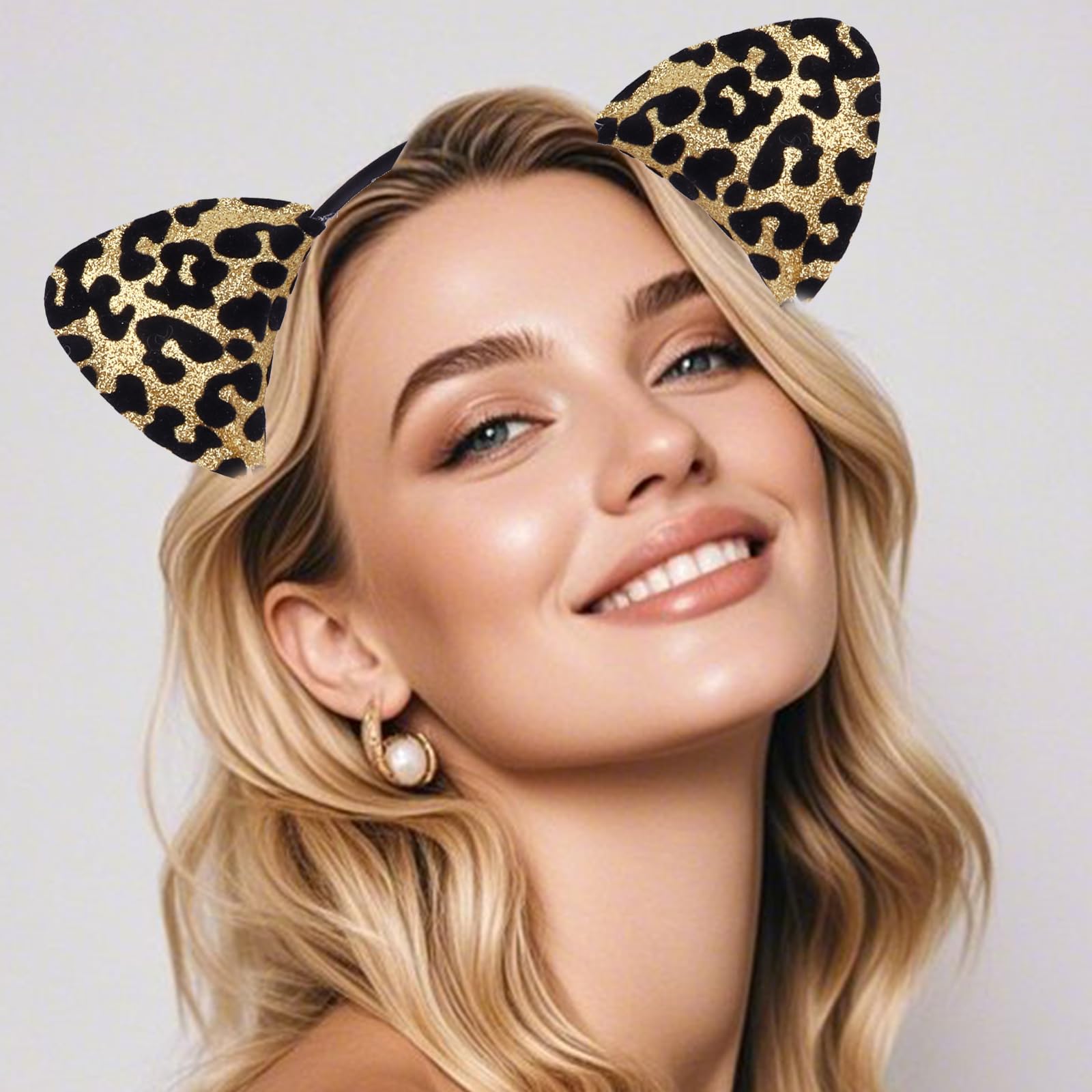 Serre-Têtes en Imprimé Léopard, Bandeau Oreilles de Léopard, Serre-Tête Oreille de Animaux, pour Carnaval Halloween Fête Cosplay