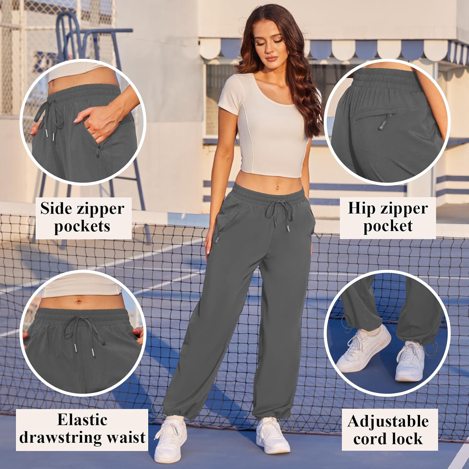 Womens Athletic Hiking Pants Lightweight Quick Dry Water Resistant Elastic Waist Cargo Pants with Zipper Pockets - Image 4