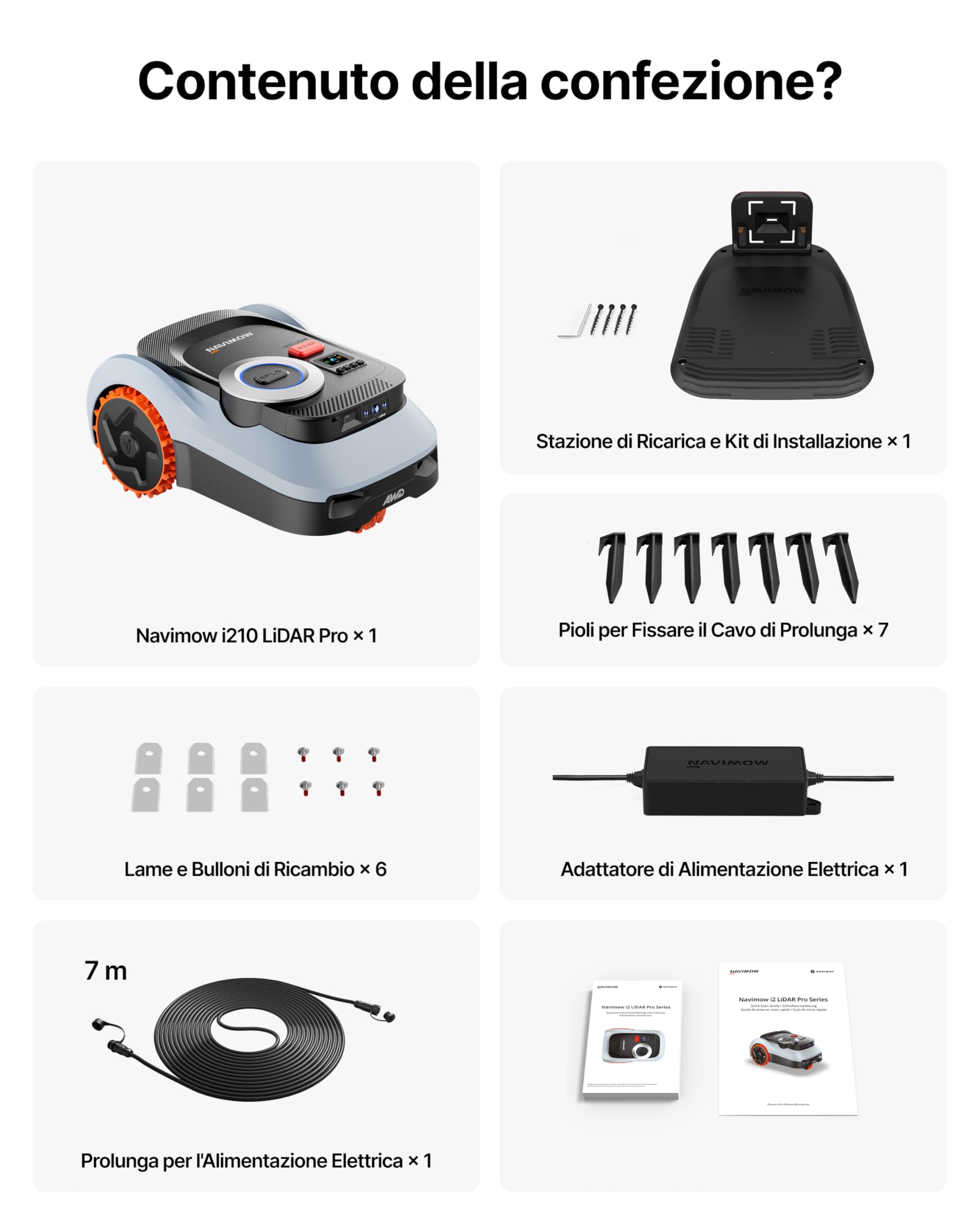 Segway Navimow i210 LiDAR Pro Robot Tagliaerba con Garage M, LiDAR + Visione + Navigazione rete RTK, Xero-Turn AWD, Mappatura automatica, Trazione Integrale per Pendii del 55% (Spedito separatamente)